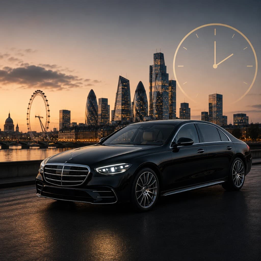 Mercedes-Maybach S-Class on London highway at night — hourly chauffeur hire