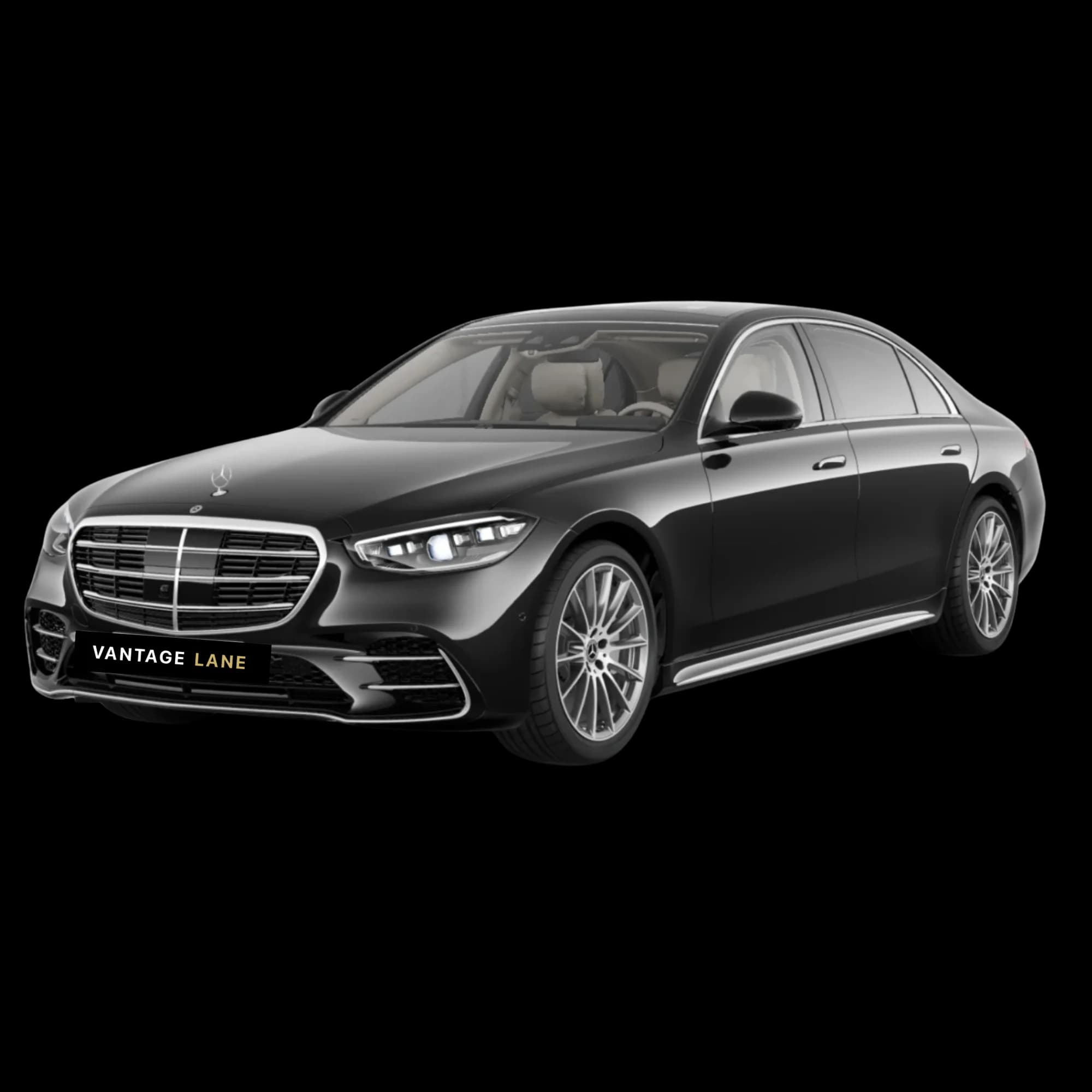Mercedes-Benz S-Class chauffeur vehicle at a London airport stand