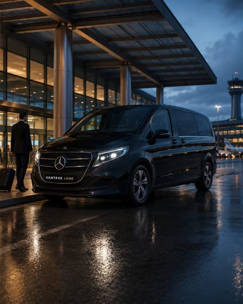 Vantage Lane Mercedes V-Class at airport at night